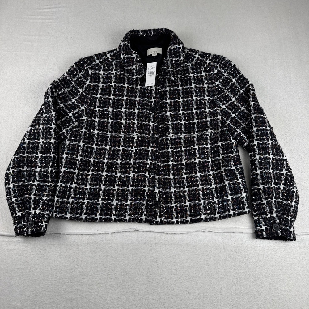 New! Loft Womens Black Shimmer Cropped Jacket Medium ($170) party business